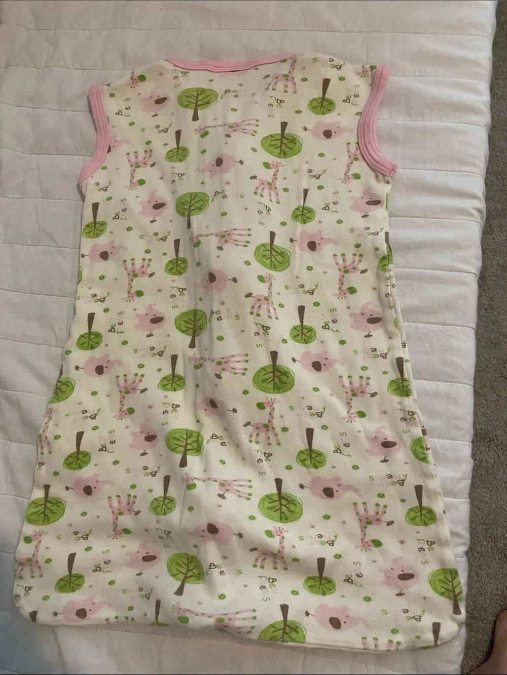 chick pea Cream Sleeveless Zip Sleep Sack with Pink & Green Giraffe Print